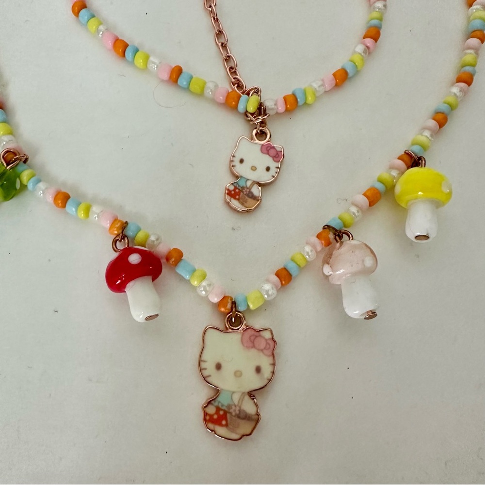 Hello Kitty Matching Multicolor Bead & Charm Necklace and Bracelet Set
